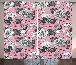 Шторы ABAKUHAUS Floral Rustic с винтажными садовыми цветами, универсальные, для гостиной, с петлями и крючками, 280 x 245 см, белый, черный, коралловый, красный