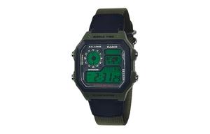 CASIO Мужские часы Retrofit Series с кварцевым механизмом и ремешком из силикона и нейлона, черный циферблат