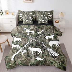 Erosebridal Детский комплект постельного белья Deer Bear с принтом животных в деревенском стиле, Green White