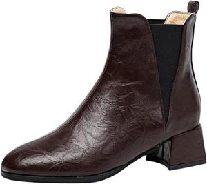 Женские ботильоны DEERBUNNY с круглым носком, на эластичной подошве, с массивным каблуком, низким, без застежки, зимние, Brown