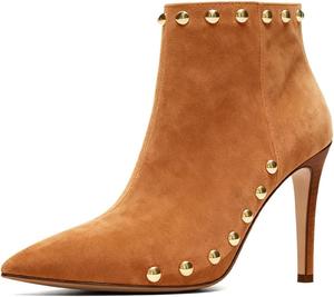 Женские элегантные ботильоны с заклепками, зауженный носок, на молнии сбоку, тонкий высокий каблук, для вечеринок и клубов, размер 4-16 US Wansseny, Brown