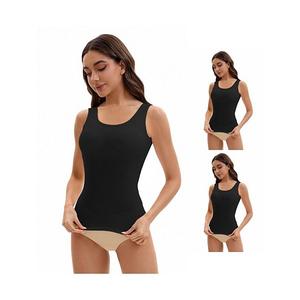 Комплект из 3 женских маечек на широких бретелях со встроенными бюстгальтерами с подкладкой, повседневные топы Inspire Chic, Black