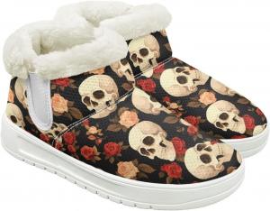 Женские ботинки Skull Boots слипоны на зиму, теплые плюшевые ботинки для ходьбы, противоскользящие, размер США 4,5-12 Cugasmaru, Skull Rose