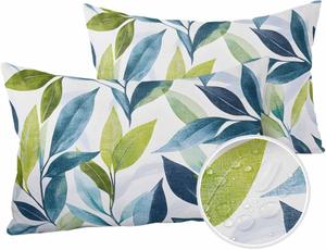 Huotupsine Декоративные подушки Outdoor, водонепроницаемые, цвет Teal Green Leaves, с наполнителем, пасторальные летние ботанические Teal Greenyellow