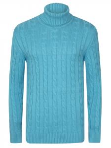 Водолазка из вязаного косами свитера нежно-голубого цвета Felix Hardy