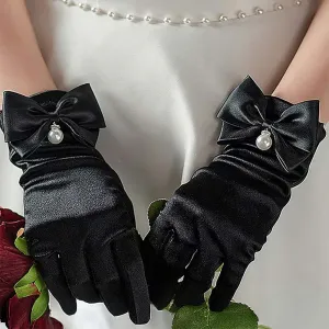 Элегантные перчатки из атласа с жемчужным бантом Fashnzfab