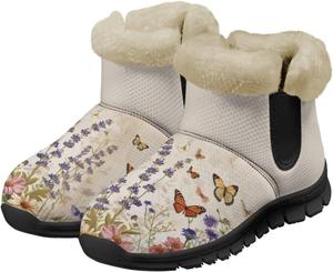 Женские зимние ботинки Jeiento Butterfly с мехом, пушистые, утепленные, удобные для зимы, Retro Butterfly Flower
