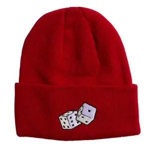 Мужская акриловая шапка-бини с нашивкой Crave Food and Drink. Coal, Dark Red/Dice