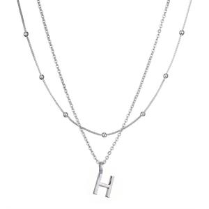 Посеребренное многослойное ожерелье с инициалами Adornia, Silver-H