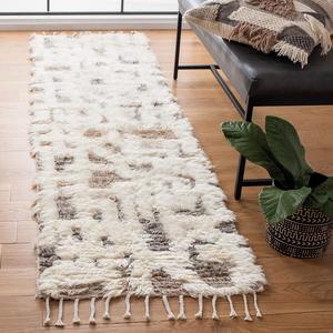 Ковер-дорожка SAFAVIEH, 69 x 244 см, Manhattan Collection, Ivory & Grey, ручной вязки, современный с кистями, шерсть и вискоза, идеально для помещений с высокой проходимостью в гостиной, спальне (MAN458F)