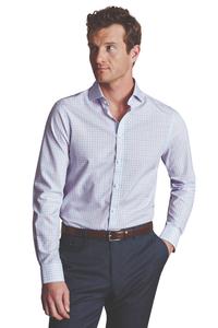Мужская клетчатая рубашка Charles Tyrwhitt Non-Iron Twill Cutaway Slim Fit с одним манжетом, розовый