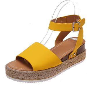 Женские сандалии Ladmiple с клиновидным каблуком, удобные и стильные, на липучке и пряжке на щиколотке, летние повседневные пляжные обувь с открытым носком и платформой, Yellow