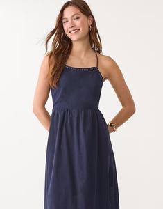 Платье-миди Stradivarius с открытой спиной темно-синего цвета