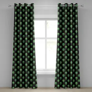 Шторы на люверсах ABAKUHAUS Внеземной, Сверхъестественные марсиане, фантастические существа с других планет, голова инопланетянина, декоративные двухпанельные шторы, 280 см x 225 см, цвет Папоротник-зеленый, черный Abakuhaus