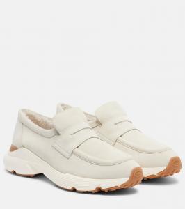 Спортивные лоферы из замши run Tod's, Bianco Latte+Avorio
