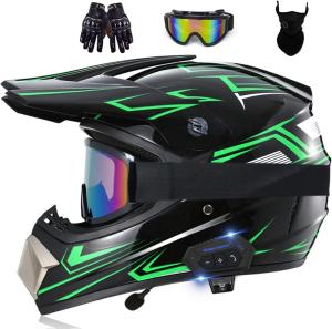 Шлем HCYPUNK Bluetooth для мотокросса, черный / зеленый