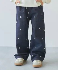 Джинсовые широкие брюки с вышитыми сердечками и цветами для девочек. Весна/Лето 2026 Devirock, цвет 003-One Wash