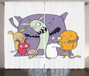 Штора ABAKUHAUS "Зарубежник в деревенском стиле", жуткие забавные монстры или звери, присборенная штора для спальни с петлями и крючками, 280 x 225 см, лиловый и разноцветный Abakuhaus