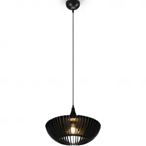Подвесной светильник TRIO Leuchten Colino E27 1 шт. теплый белый - холодный белый, подвесная лампа с деревянным абажуром Ø40 см, регулируемая по высоте до 150 см, без 1xE27 Trio Leuchten, Schwarz matt