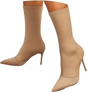Женские замшевые ботильоны-чулки на шнуровке с высокими каблуками, заостренным носком, на зимку, до середины голени Generic, Khaki