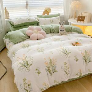 Yalu Пододеяльник 150x200 см из молочного велюра, трехпредметный комплект для кровати 0.9 м, антистатик, без ворса