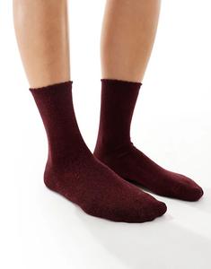 Блестящие носки Pieces в бордовом цвете