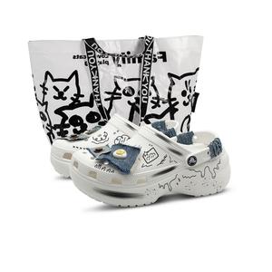 Классические платформенные клоги fabric strip milk, специальные клоги shopping bag для женщин Crocs, белый