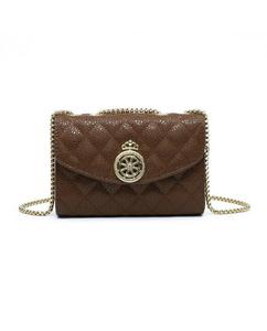 Стеганая сумка через плечо с узором в клетку и значком короны JFY, коричневый