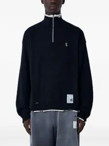 Свитер с потертостями и наполовину молнией Maison Mihara Yasuhiro, черный