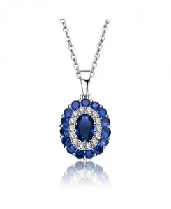 Долговечное ожерелье из стерлингового серебра с покрытием из белого золота и овальным кулоном из кубического циркония Genevive, blue