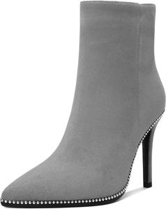 Женские ботильоны AUMOTED с заостренным носком, высокие каблуки-стилет, короткие ботинки с бусинами и молнией, каблук 3,7 дюйма, осенне-зимние нарядные женские ботинки