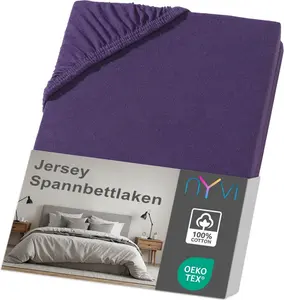 Простыня на резинке Джерси DreamScience 90x200 - 100x200 см цвета баклажан для матрасов высотой до 22 см - Мягкая и эластичная, эластичная по всему периметру, не требует утюга NYVI