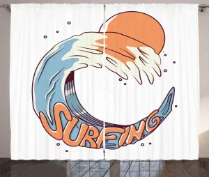 Штора ABAKUHAUS Beach Rustic, с изображением гигантской океанской волны, серфинг, универсальная тесьма для гостиной с петлями и крючками, 280 x 225 см, персиково-голубой Abakuhaus