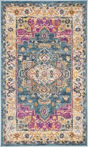 Ковер SAFAVIEH, 77 x 122 см, Madison Collection, Blue & Multi, медальонный состаренный дизайн, не линяет и прост в уходе, идеален для помещений с высокой проходимостью: прихожая, гостиная, спальня (MAD202M)