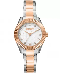 Женские часы Chambers Glitz с серебристым циферблатом и браслетом из двухцветной нержавеющей стали (красное золото/серебро), 30 мм DKNY