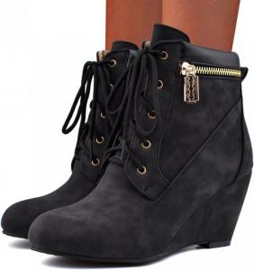Ботильоны ZBYY для женщин на низкой танкетке, зимние замшевые ботинки на шнуровке, удобные оксфорды, Black