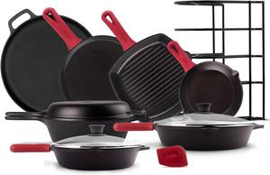 Набор чугунной посуды Cuisinel, 17 предметов, черный / красный