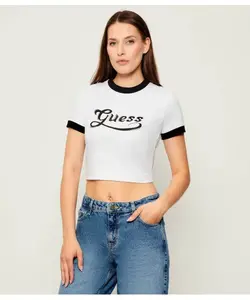 Глянцевая футболка Cropped fit Guess Jeans, белый