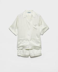 Атласная пижама в винтажном стиле с шортами Prada, аква