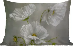 Подушка для улицы - Цветочный - Натюрморт - Мак - Белый - Ботанический - 50 x 30 см - Устойчива к атмосферным воздействиям - Подушка для отдыха - Подушка для дивана - Украшение для гостиной MuchoWow
