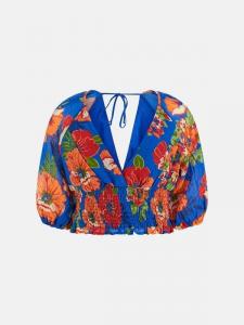 Ариана Топ женский голубой цветочный кружево с присборенной талией укороченный FTS1362 Guess