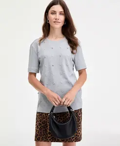 Женская хлопковая футболка с коротким рукавом и отделкой On 34th, серый