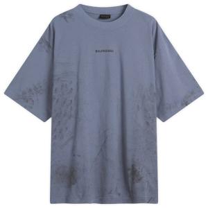 Футболка с грязным логотипом Balenciaga, Faded Dark Blue/Blk
