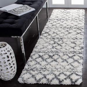 Ковер-дорожка SAFAVIEH, 69 x 305 см, Fontana Shag Collection - Ivory & Grey, марокканский дизайн, без линьки и простой в уходе, идеально подходит для помещений с высокой проходимостью в гостиной, спальне (FNT845A)