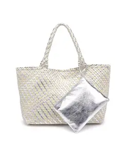 Соломенная сумка-тоут Solana Moda Luxe, серебряный