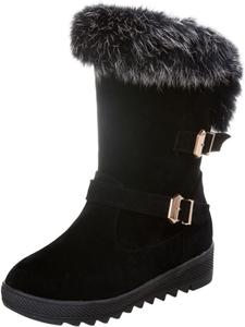 Женские зимние сапоги ZBYY с мехом, средний объем голенища, пряжка, платформа, удобные, теплые зимние ботильоны до середины голени, Black