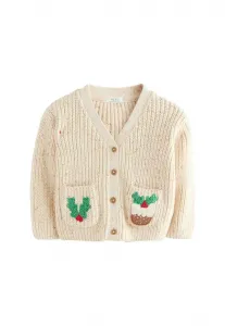 Кардиган в стиле «веселое рождество» стандартного кроя Next, Ecru