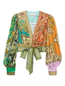 Топ с принтом пейсли и завязкой спереди ALEMAIS, зеленый