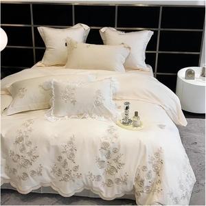 YUSIWOAL Комплект постельного белья Bianco King белый с вышивкой хлопковые цветы Bianco