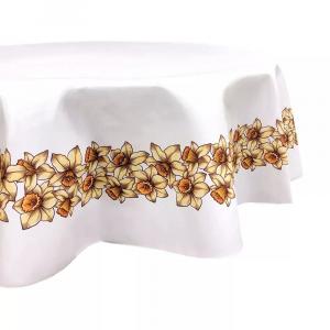 Круглая скатерть, 100 % полиэстер, 70 дюймов, круглая, гирлянда из нарциссов.